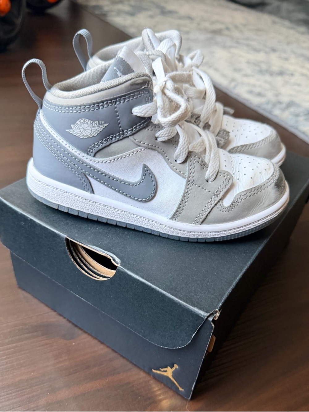 Jordan Kids Grey and White High-Top Sneakers
